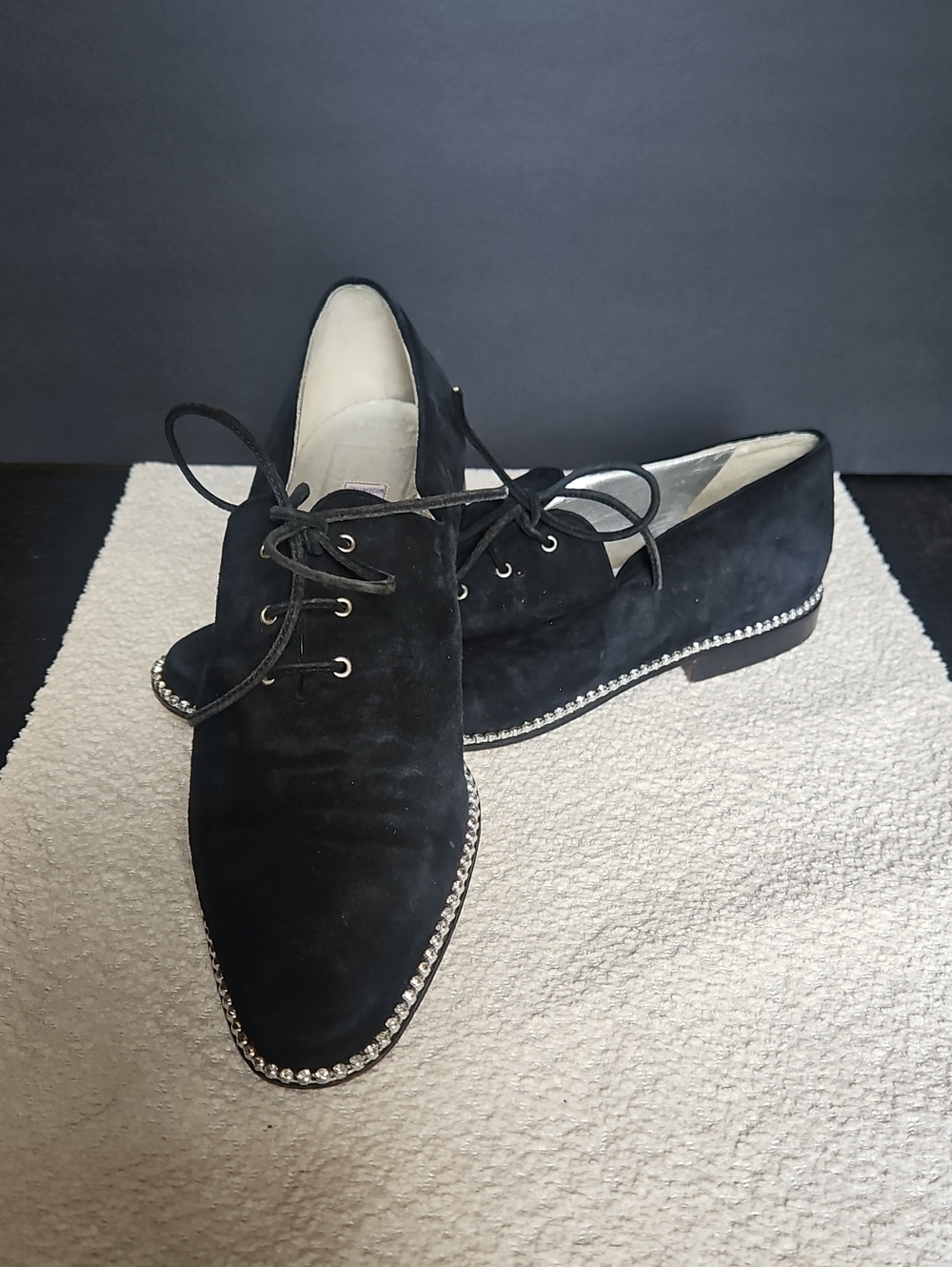 Vintage Sonia Rykiel Black Suede Stud-Trim Oxford